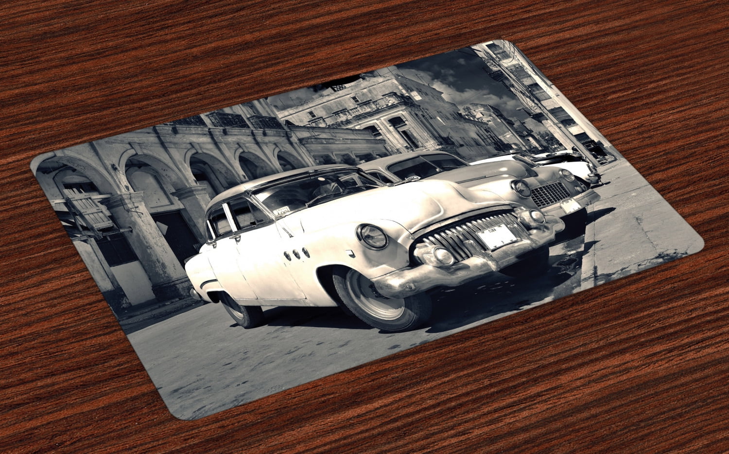 Vintage Car Placemats Set of 4 Panoramic View of Shabby Old Havana