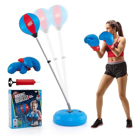 Punching Bag for Adults & Teens, Boxing Equipment Set w/Height Adjustable Stand, Gloves & Pump, Free Standing Boxing Bag with Ball for Agility, Great Gift for Boys & Girls