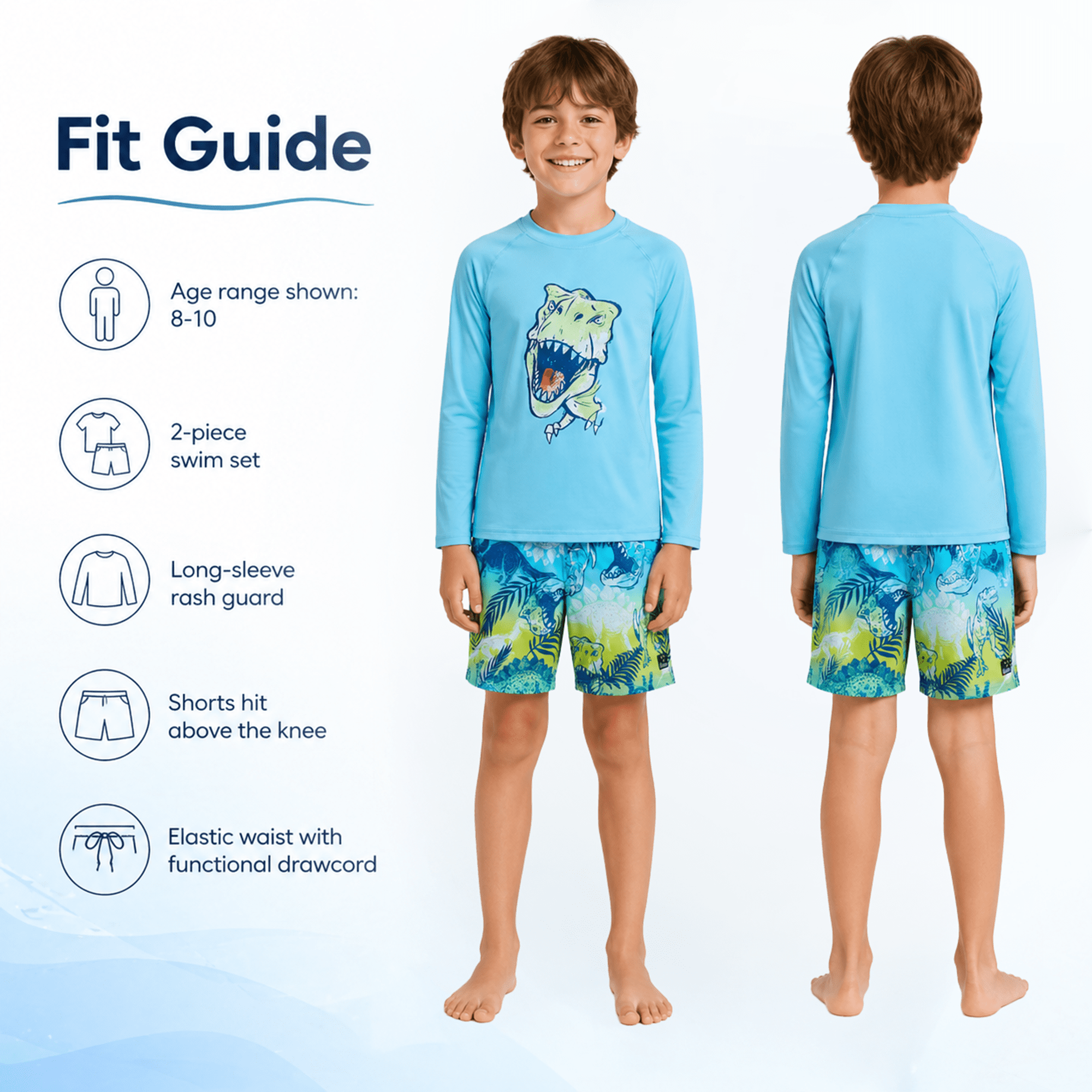 Big Chill Boys Swim Set - Boys Rash Guard Swim Set - UPF 50+ Rash Guard Long Sleeve Swim Shirt Board Short Swim Trunks (5-14)