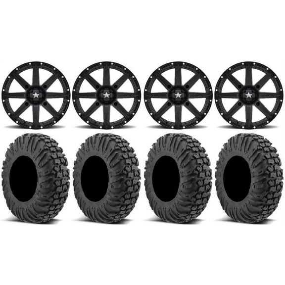 MSA Black Clutch 16" UTV Wheels 32" MotoVator Tires Polaris RZR XP 1000 / PRO XP / Ranger XP 900/1000