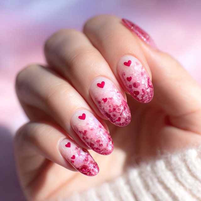 Press on Nails KZBTRBT Corto ovalado corazón rojo para San Valentín