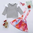 thumbnail image 4 of Kiplyki Baby Set Newborn Girl Long Sleeve Stripe Tops+Tie-Dye Suspender Skirt+Headband Set, 4 of 8