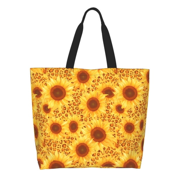 Fotbe Vintage Leopard Print Sunflower Bolsa Tote Estética de Lona con Estampado para Mujer - Bolsa Reutilizable de Hombro Casual para Vacaciones, Compras, Trabajo y Gimnasio
