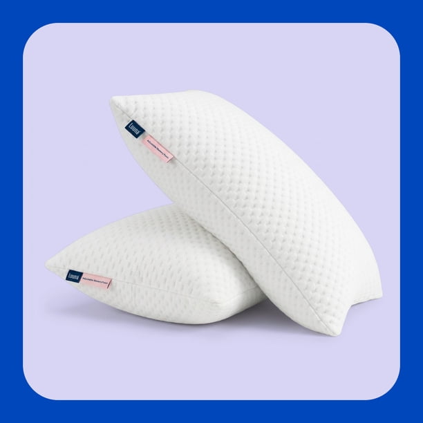 Almohada Ajustable Suave Luuna, 2 Pack, Relleno 100% Memory Foam Triturado Ajustable, Funda Lavable, blanco Estándar