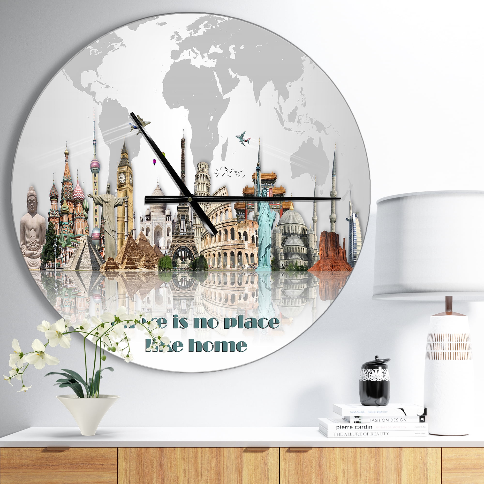 Designart 'There is no place like home World Tour' Vintage wall clock