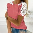 thumbnail image 1 of Blouses pour Femmes, Femmes Imprimé Manches Courtes Col Rond Pull Dentelle Hauts Chemises Blouse, 1 of 4