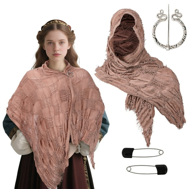 Men And Women Medieval Hooded Shawl Scarf Renaissance Cosplay Costume Solid Neck Gaiters