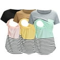 thumbnail image 1 of Kcodviy T-Shirts de Maternité à Manches Courtes pour Femmes, Col Rond, Rayé, Imprimé, Grande Taille, T-Shirts de Maternité Unis, Allaitement, Lot de 3, 1 of 9