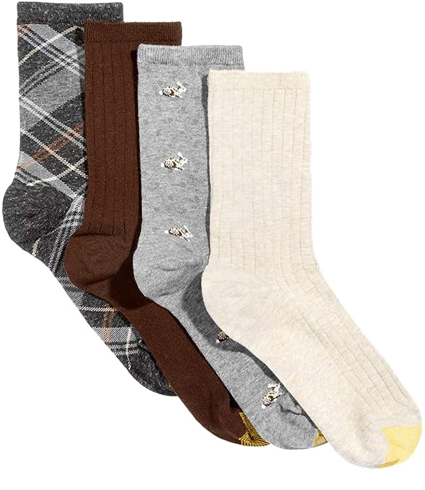 Gold Toe Women 4Pack Casuals Crew Socks 5890F Rabbit Dots/Madras Plaid
