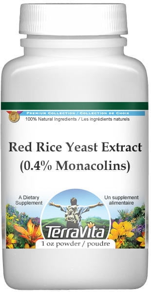 TerraVita Red Yeast Rice Extract (0.4% Monacolins) Powder, (1 oz, 1-Pack, Zin: 512439)
