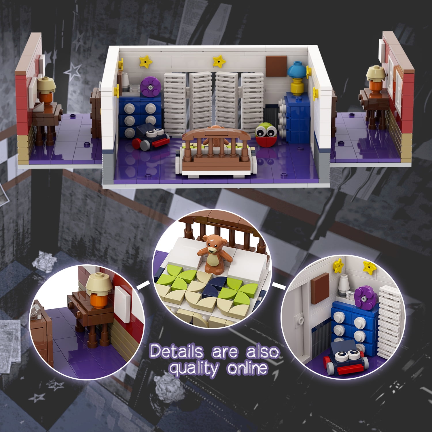 MOOXI-MOC FNAF Room Building Set,Creative Cute Building Blocks Children Kits,Halloween for Kids(585pcs)