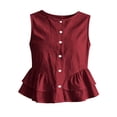 thumbnail image 5 of Women Sleeveless Round Neck Button Down Ruffle Peplum Blouse Casual Solid Color Top, 5 of 7