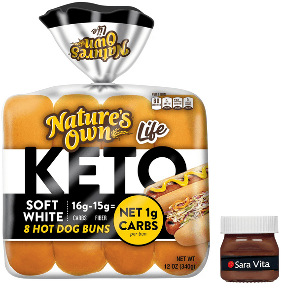 Nature's Own Life Keto Soft White Hotdog Buns, Keto Hotdog Buns, Keto Bread Buns, 8 Count