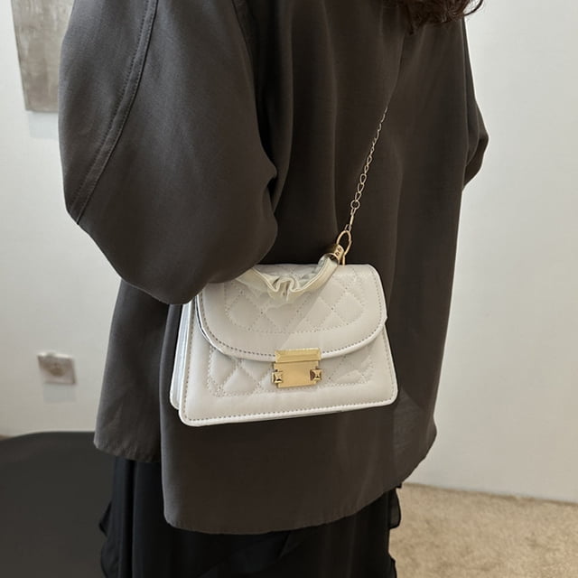 Cartera acolchada para mujer, tipo clutch, tipo bandolera, pequeña, de piel, con correa de cadena.