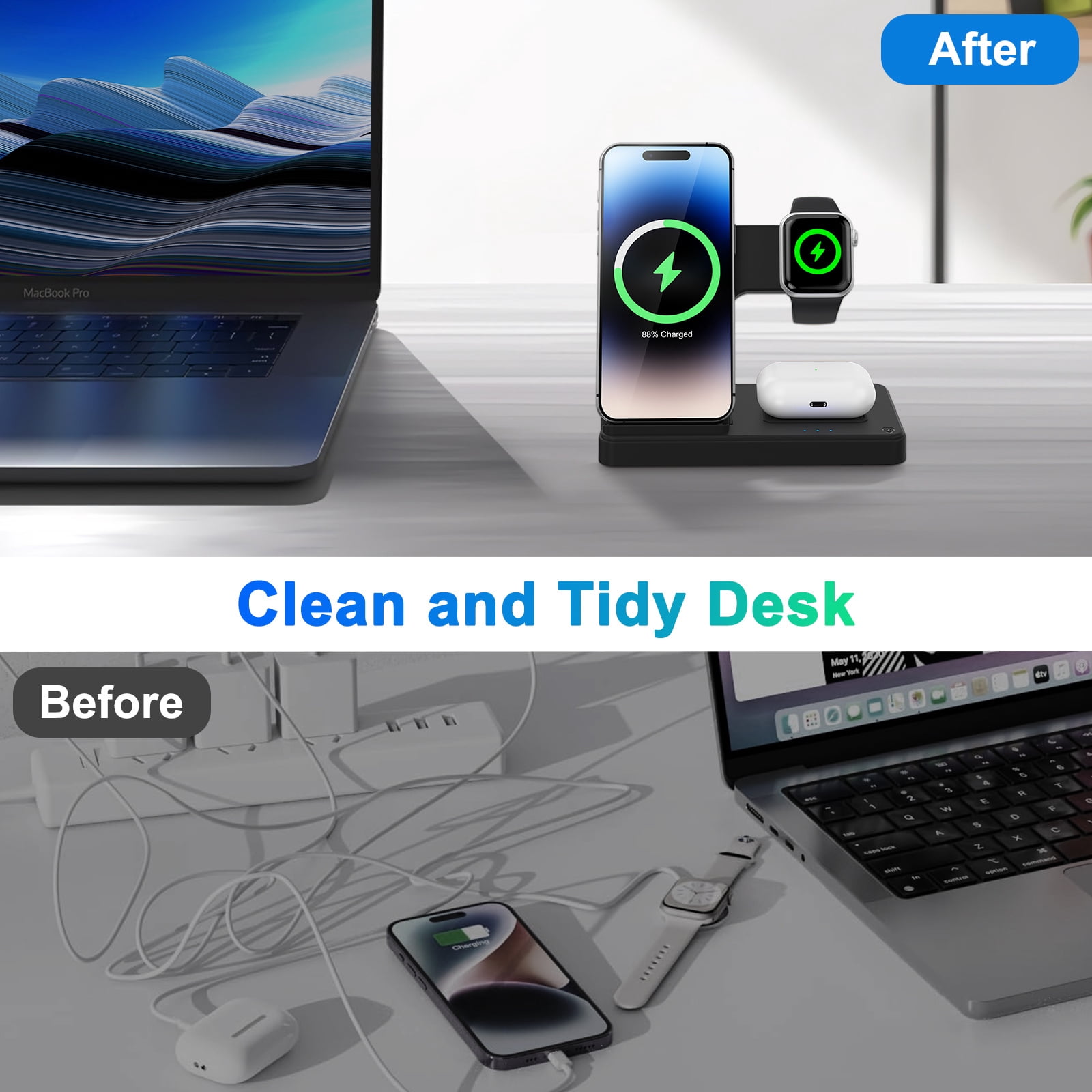 15W 3-in-1 Wireless Charging Station for iPhone 17-8, Apple Watch Ultra 10-2 & AirPods Pro 2-2, Fast Charger Stand, Halloween Christmas Birthday Gift