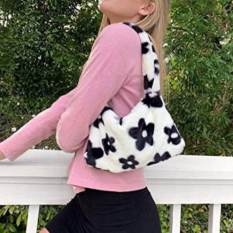 Namzi Faux Fur Shoulder Bags,Hobo Bag Flower Clutch Bag Plush