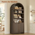 thumbnail image 6 of 81" Tall Arched Bookshelf, Kitchen Pantry Storage Cabinet, 6-Tier Bookcase with 2 Doors for Living Room, Kitchen, Home Office, Walnut, 6 of 8