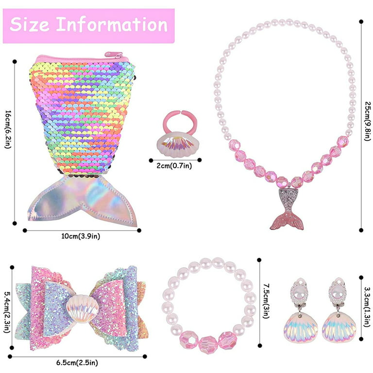  BeAndge Little Girl Jewelry for Girls 4-6 6-8, Kids Mermaid  Necklaces Bracelets Play Rings, Costume Jewelry Set Dress Up Necklace Sets,  Princess Toys Age 5 3 4 6 7 + Year
