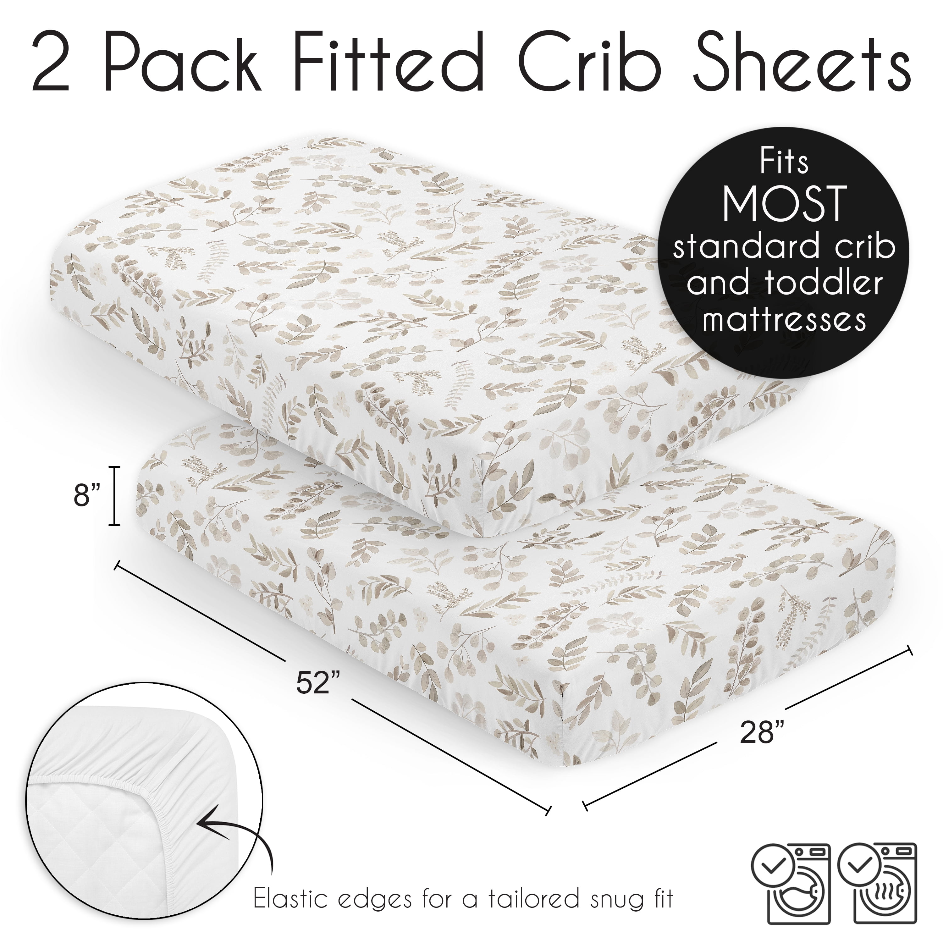 Sweet Jojo Designs Botanical Ivory Beige Taupe and White Fitted Crib Sheets 2 Piece Set