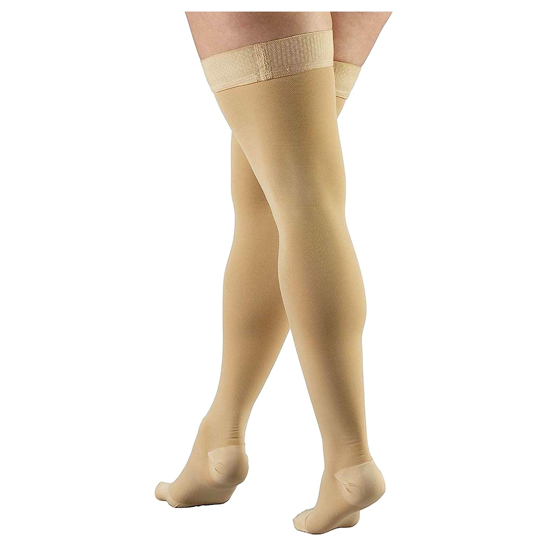 Stockings, Thigh High, Closed Toe, Dot Top: 20-30 mmHg, Beige, Medium