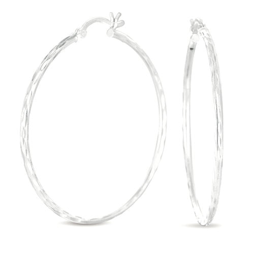 Double-Diamond-Cut Sterling Silver Hoop Earrings