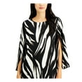 thumbnail image 3 of ALFANI Womens Black Animal Print Bell Sleeve Jewel Neck Tunic Wear To Work Top S, 3 of 4