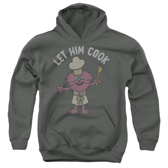Sesame Street Gonger Let Him Cook Youth Kids Boy/Girls Pull-Over Hoodie, Charcoal, Small