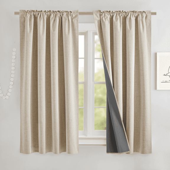 NICETOWN Full Blackout Linen Curtains for Bedroom, Thermal Insulated Nise Reduce Drapes Back Tab & Rod Pocket Room Darkening Curtains, 52"x63", Cream, 2 Panels
