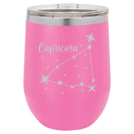 

12 oz Double Wall Vacuum Insulated Stainless Steel Stemless Wine Tumbler Glass Coffee Travel Mug With Lid Horoscope Constellation (Hot Pink) (Capricorn)