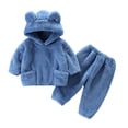 thumbnail image 2 of BLVB Toddler Baby Fleece Set Winter Clothes Hoodies Pullover Tops Pants 2PCS Set Toddler Boys Girls Sweatshirt Fluffy Outfit(Blue,3-4 Years), 2 of 7