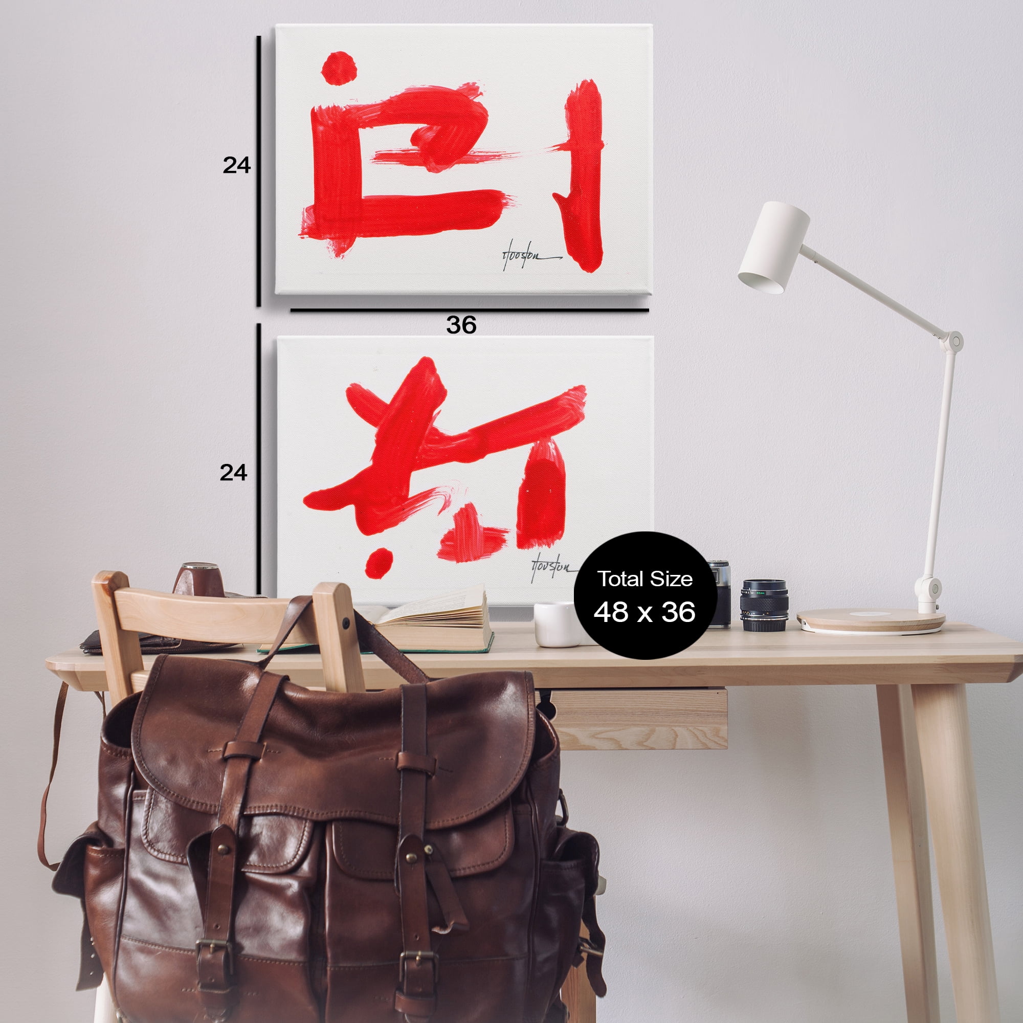 Stupell Industries Red Symbolic Characters Abstract Painting Wrapped Canvas Art Print Wall Art, 36 x 24, Set of 2