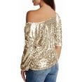 thumbnail image 4 of biudgviw One Shoulder Tops for Women Sequin Sparkly Glitter 3/4 Sleeve Blouses Casual Loose Trendy Shirts Night Out Party Club Outfits, 4 of 6