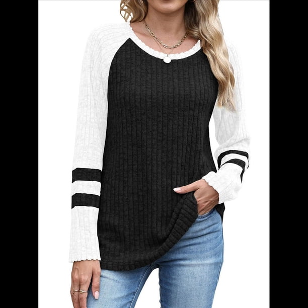 Sudadera de Larga para Mujer, con Bloques de Color, Informal, para Otoño. Negro L
