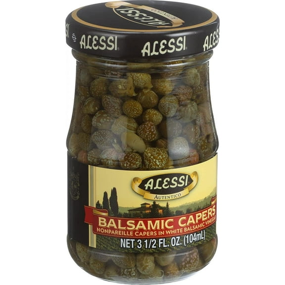 (6 Pack)Alessi - Capers in White Balsamic Vinegar, 3.5 oz.