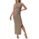 thumbnail image 2 of Vestido largo sin mangas Bodycon Inspire Chic para mujer, con cuello simulado, fruncido en la parte delantera, abertura lateral, vestido de fiesta tipo tank XL color caqui, 2 of 6