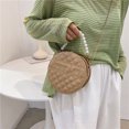 thumbnail image 3 of Bolsa Bolso de hombro con patrón de celosía retro para mujer, bolsos redondos de PU con perlas (caqui) Tmvgtek Para estrenar, 3 of 9