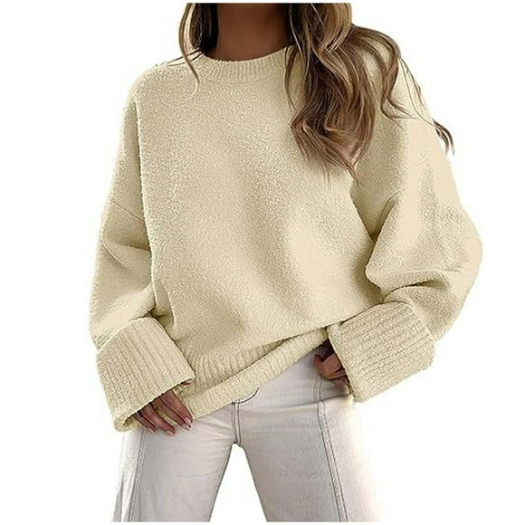 FAIWAD Women's Plus Size Sweater Long Sleeve Round Neck Knit Thicken Warm Pullover Sweater