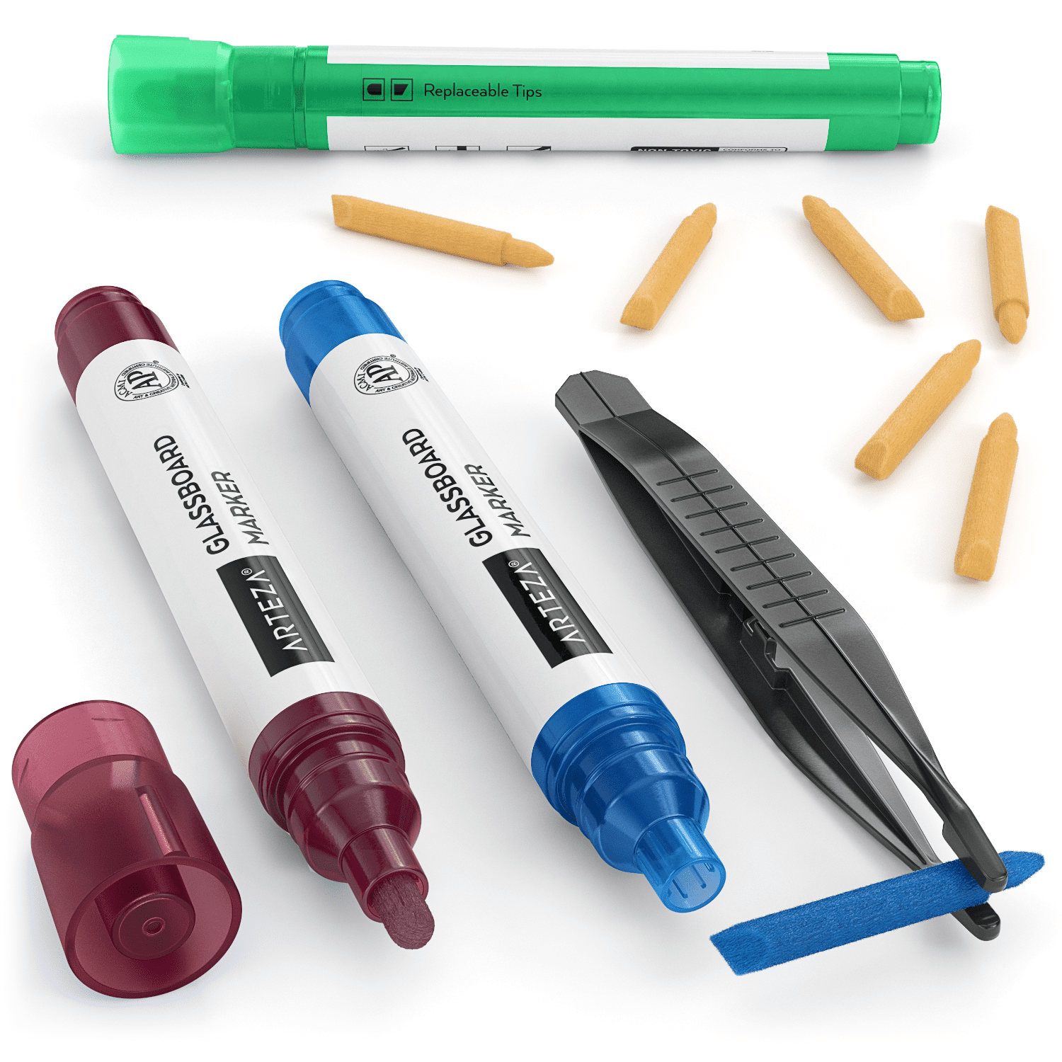 Arteza Washable Glass Board Markers Set, Assorted Classic & Neon Colors, Non-Toxic - 18 Pack