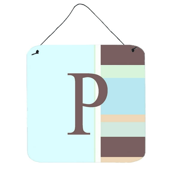 Letter P Initial Monogram - Blue Stripes Wall or Door Hanging Prints