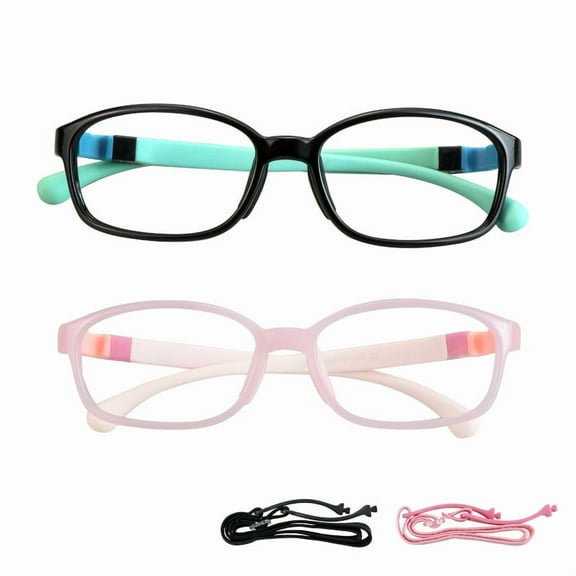 LAMBBAA Kids Blue Light Blocking Glasses 2 Pack Square Flexible Frame UV400 Protection Anti Blue Ray Computer Glasses Anti Glare Eyewear for Boys Girls Age 3-12 (Blue Black Pink)