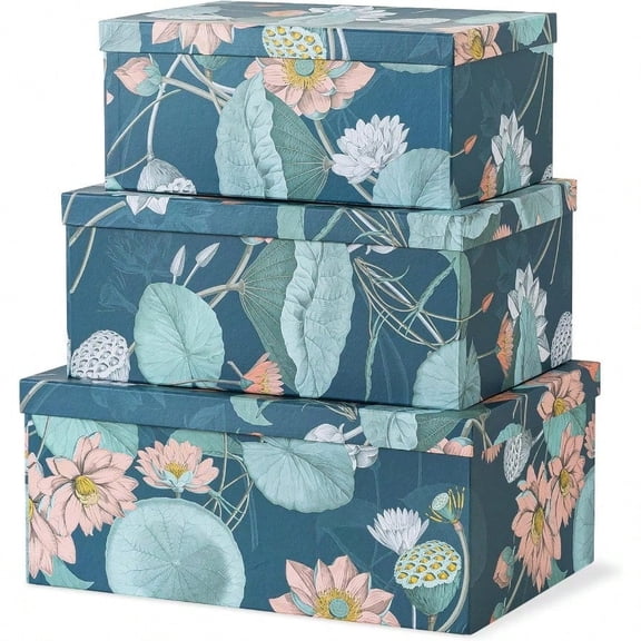 Soul Lane Decorative Storage Cardboard Boxes with Lids Enchanted Garden Set of 3 Bold Dark Moody Paperboard Nesting Boxes