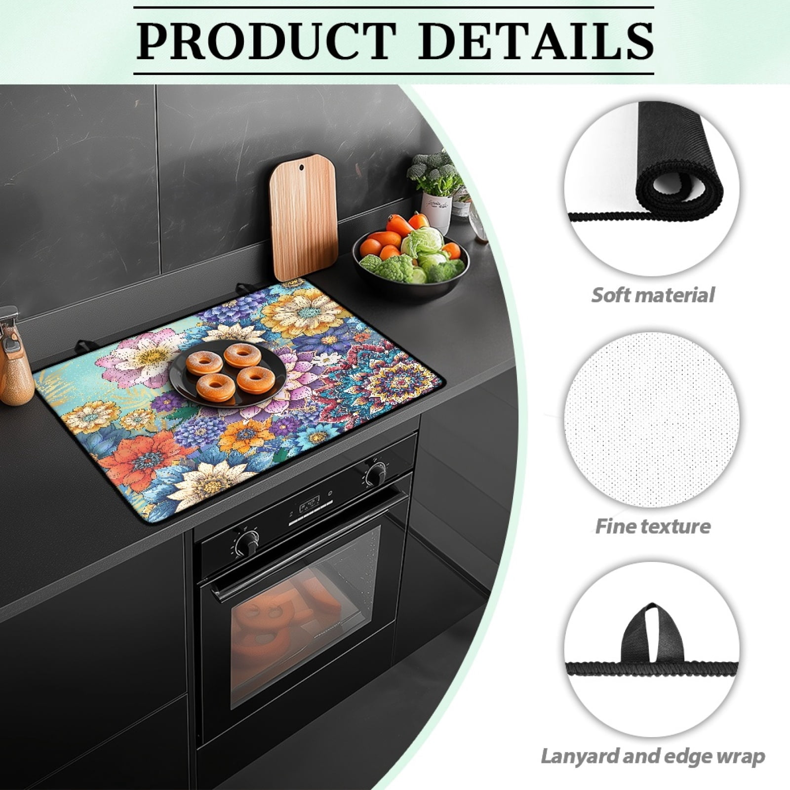 Renewold Stove Cover for Electric Glass Top Stove, Induction Electric Stove Top Protector Oil-proof Heat Resistant Washer Dryer Top Cover, 29'' x 21'', Bohemian Flower Violet Blue