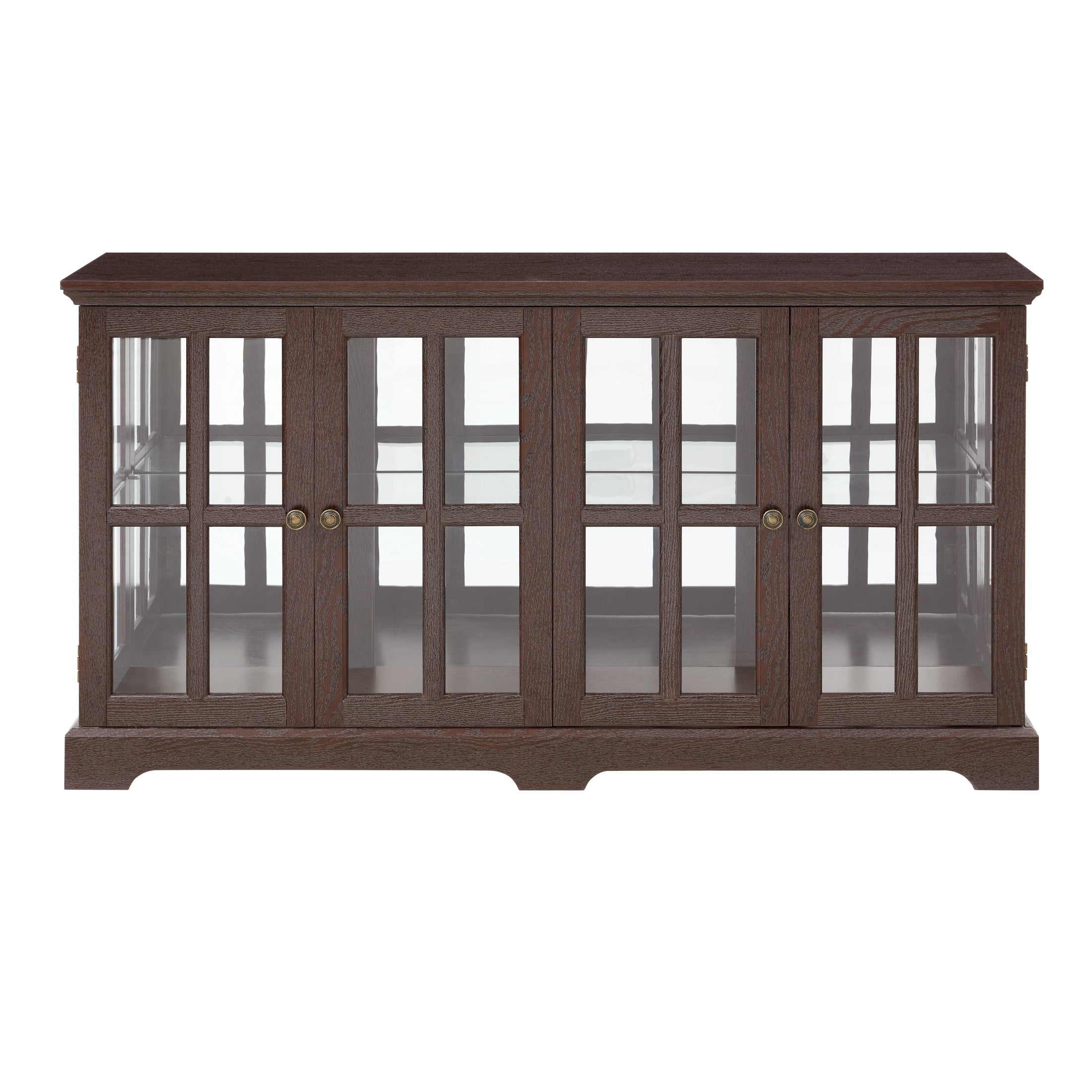 Noble House Auburn 59" LED Glass Display Cabinet, 4-Door Antique Curio, Adjustable Shelves, Vintage Showcase, Cherry
