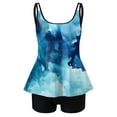 thumbnail image 4 of Yammkia Swim Top Women Ruffle High Waisted Tankini Swimsuit Tummy Control Bathing Suit(Blue,L), 4 of 5