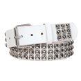 thumbnail image 1 of 1 3/4" Snap On Three Row Punk Rock Star Metal Silver Studded Solid Leather Belt, 1 of 3