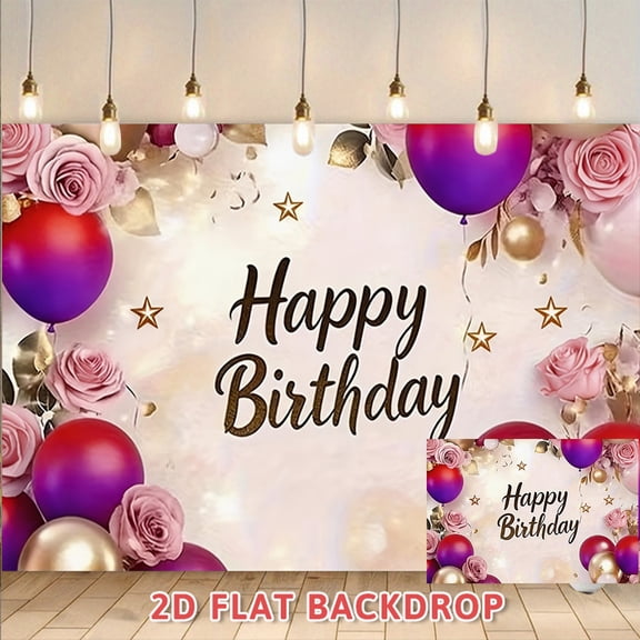 Luxury Style Happy Birthday Backdrop, Perfect for Adult Birthday Party, Anniversary Celebration, Gathering Scene Decoration and Photography Prop Banner, 2D Flat Party Decor Backdrop