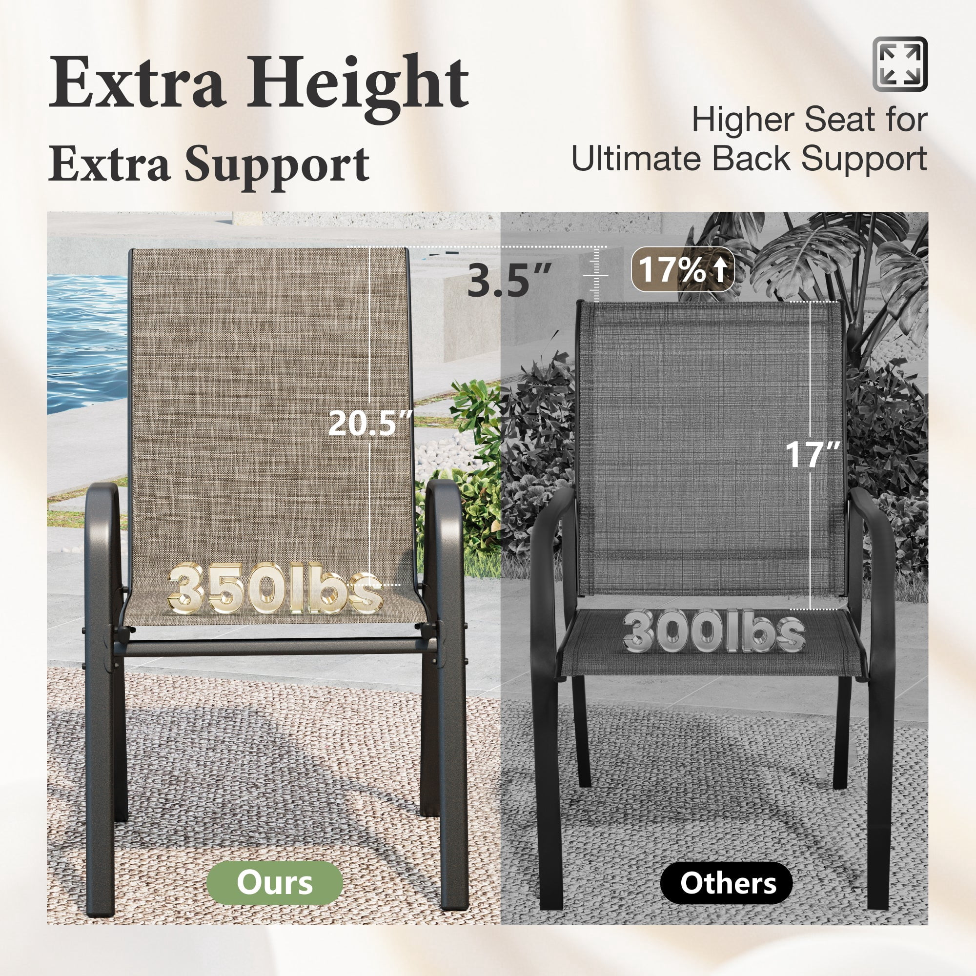 9-Piece Outdoor Patio Dining Set, 8 Stackable Textilene Chairs (Weight Capacity 350 lbs) and Metal Steel Table with Umbrella Hole, Black & Grayish-brown