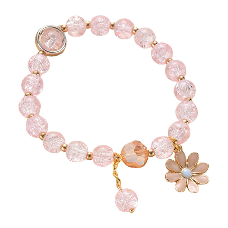 Ayyufe Girl Marguerite Glass Flower Dangle Beads Bangle Bracelet for  Valentine Day