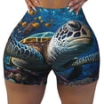 thumbnail image 2 of Rateoe Ocean Coral Turtle Printed Power Workout Shorts for Women Tummy Control Squat Proof Ribbed Thick Seamless Scrunch Active Short-Large, 2 of 8