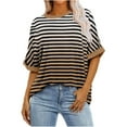 thumbnail image 2 of hxobax Women's Oversized Striped Tshirts Summer Rolled Short Sleeve Tunic Tops Color Block Blouses, 2 of 5